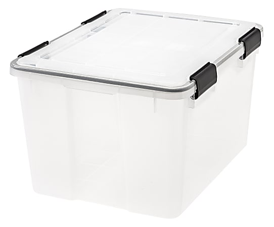 IRIS Plastic Storage Container With HandlesLatch Lid 22 x 16 12 x 13 Clear  - Office Depot