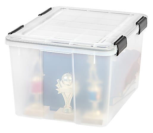 Iris 15 Gallon Clear Plastic Storage Boxes with Blue Lid, Pack of 4