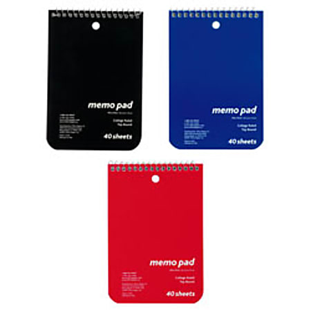 Office Depot® Brand Wirebound Top-Opening Memo Books, 4" x 6", 1 Hole-Punched, College Ruled, 40 Sheets, Pack Of 3