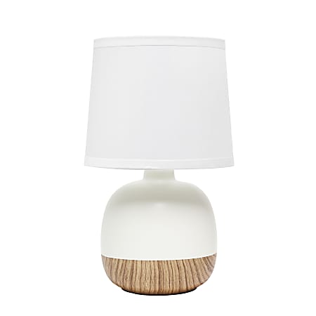 Simple Designs Petite Mid-Century Table Lamp, 12"H, White Shade/Light Wood/Off-White Base
