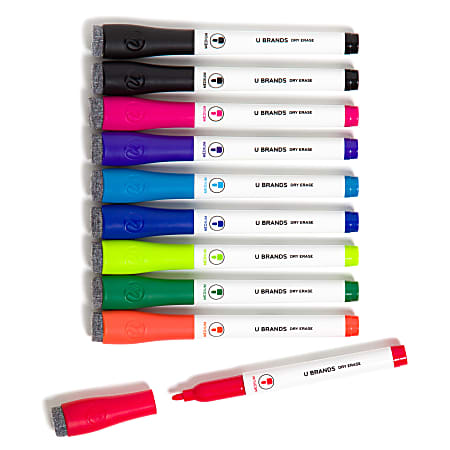 U Brands® Low-Odor Dry-Erase Markers, Medium Point, White Barrels, Assorted Ink Colors, Pack Of 10 Markers