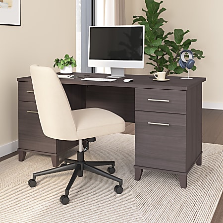 Bush Home Somerset 60"W Office Computer Desk With Drawers, Storm Gray, Standard Delivery