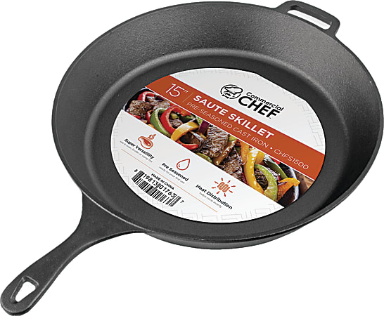 Commercial Chef 15" Cast Iron Skillet, Black