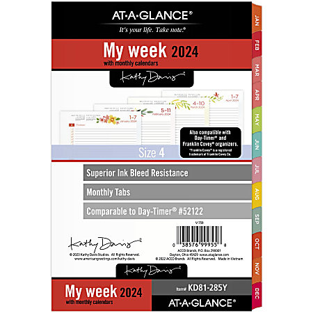 AT-A-GLANCE® Kathy Davis Weekly/Monthly Loose-Leaf Planner Refill Pages, 5-1/2" x 8-1/2", January to December 2024, KD81-285Y