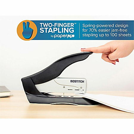 Spring-Powered Premium Heavy-Duty Stapler, 100-Sheet Capacity, Black/Silver