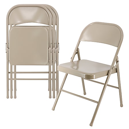 Elama Indoor And Outdoor Metal Folding Chairs, Beige, Set Of 4 Chairs
