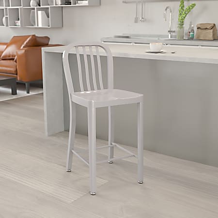 Flash Furniture Commercial-Grade Vertical Slat Back Counter Stool, Silver