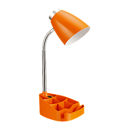 LimeLights Gooseneck Organizer Desk Lamp, Adjustable Height, Orange Shade/Orange Base