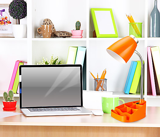 LimeLights Gooseneck Organizer Desk Lamp Adjustable Height Orange