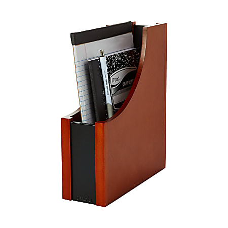 Rolodex® Wood & Faux Leather Magazine File, Mahogany