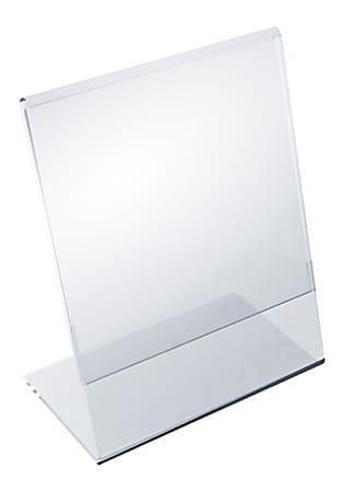Azar Displays Acrylic Vertical L-Shaped Sign Holders, 5"H x 4"W x 3"D, Clear, Pack Of 10 Holders