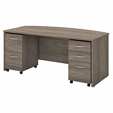 Bush Business Furniture Studio C 72"W Bow-Front Computer Desk With Mobile File Cabinets, Modern Hickory, Standard Delivery