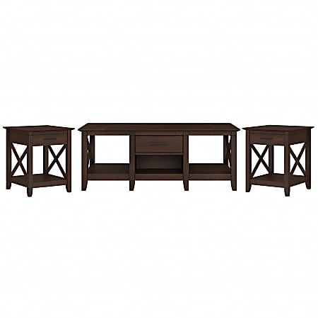 Bush® Furniture Key West Coffee Table With Set Of 2 End Tables, Bing Cherry, Standard Delivery