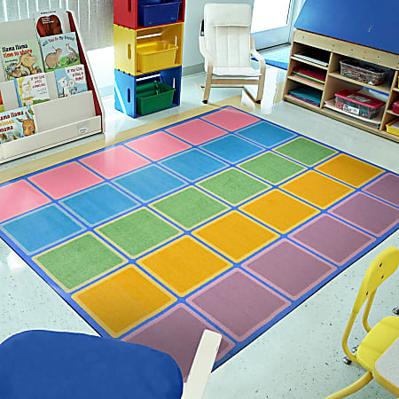 Joy Carpets Kid Essentials Rectangular Area Rug, Blocks Abound, 7-2/3' x 10-3/4', Pastel