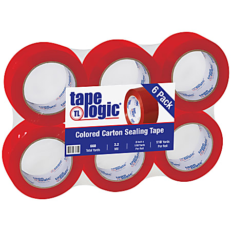 Tape Logic® Carton-Sealing Tape, 3" Core, 2" x 110 Yd, Red, Pack Of 6