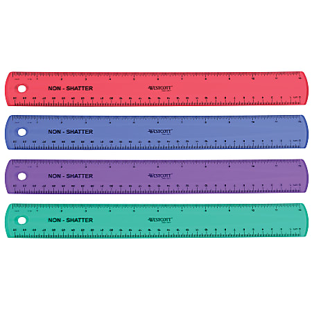 Westcott® Shatterproof Ruler, 12", Assorted Colors
