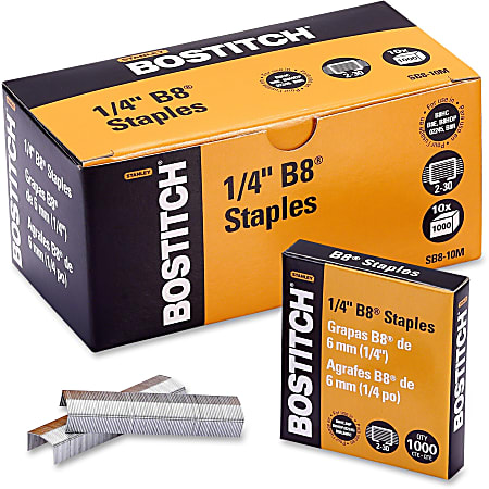 Bostitch PowerCrown Premium Staples - 210 Per Strip - 1/4" Leg - 1/2" Crown - Chisel Point - Silver - High Carbon Steel - 2.5" Height x 0.5" Width0.3" Length - 10000 / Box