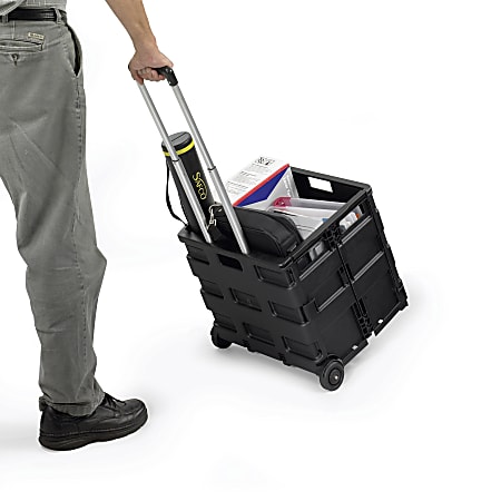 Safco Stow Away Folding Caddy - Telescopic Handle - 50 lb Capacity - 2 Casters - x 16.5