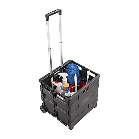 Safco Stow Away Folding Caddy - Telescopic Handle - 50 lb Capacity - 2 Casters - x 16.5