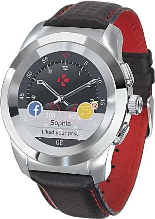 MyKronoz ZeTime Premium Hybrid Smartwatch Petite Polished SilverBlack Carbon Red KRZT1PP PSL BKCAR Office Depot