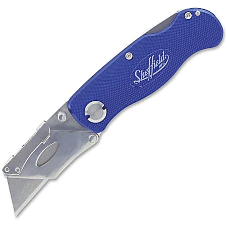 Sheffield Great NeckLockback Utility Knife - 0.7" Height x 4" Width - Aluminum Handle - Blue