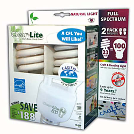Clear-Lite™ Energy Saving Natural Full Spectrum Compact Fluorescent Light Bulb, 23 Watts, Case Of 8 Bulbs