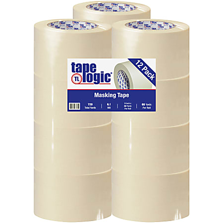 Tape Logic® 2600 Masking Tape, 3" Core, 3" x 180', Natural, Pack Of 12