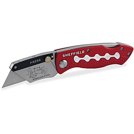 Sheffield Great NeckBlade Holder Lockback Utility Knife - 0.7" Height x 4.4" Width - Aluminum Handle - Red