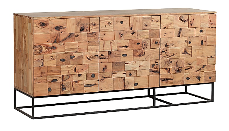 Coast to Coast Luca Transitional Acacia Wood and Iron 3-Door Credenza, 30”H x 62"W x 18"D, Chex Natural/Black