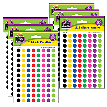 Teacher Created Resources&reg; Mini Stickers, Colorful Circles, 1,144 Stickers Per Pack, Set Of 6 Packs