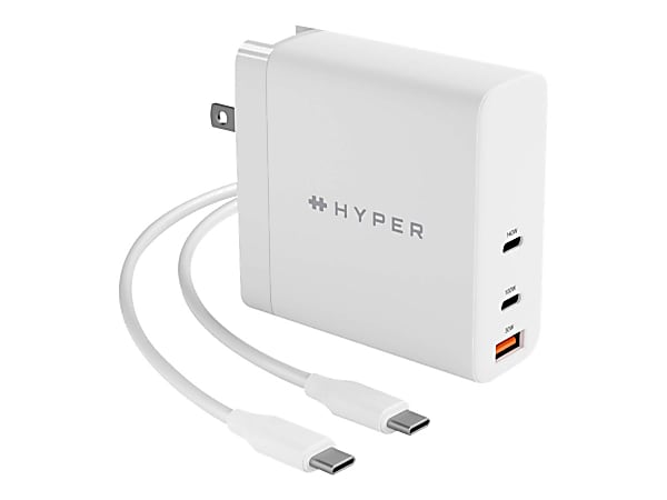 HyperJuice - Power adapter - 140 Watt - PD 3.0, QC 3.0, Power Delivery 3.1 - 3 output connectors (USB, 2 x USB-C) - on cable: USB-C - white - United States