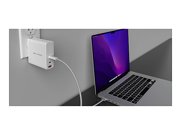 HyperJuice Power adapter 140 Watt PD 3.0 QC 3.0 Power Delivery 3.1 3 output  connectors USB 2 x USB C on cable USB C white United States - Office Depot