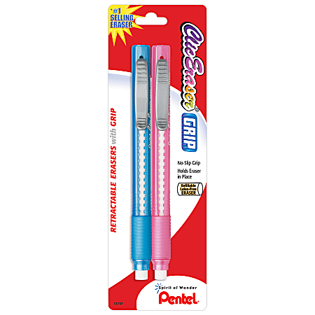Pentel® Clic Erasers®, Assorted Barrel Colors, Pack Of