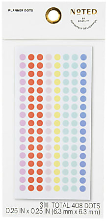 Noted by Post-it® Planner Dots, 1/4" x 1/4", Assorted Colors, 136 Dots Per Sheet, Pack Of 3 Sheets
