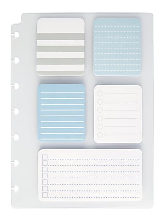 TUL® Discbound Lined Sticky Note Pads, Assorted Colors, 25 Sheets Per Pad, 1 Dashboard of 5 Assorted Pads