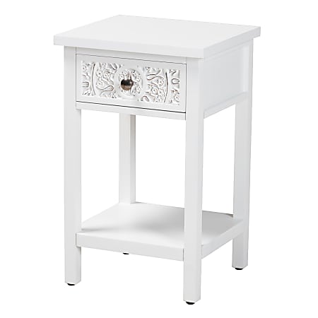 Baxton Studio Yelena 1-Drawer End Table, 22”H x 13-13/16”W x 12-5/8”D, White