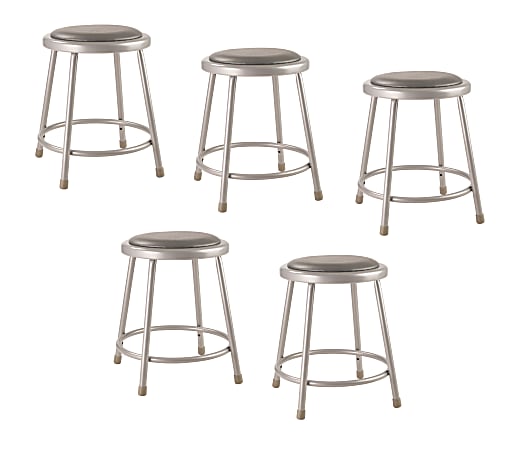 National Public Seating Vinyl-Padded Stools, 18"H, Gray, Set Of 5