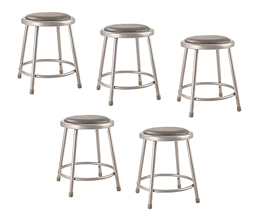 National Public Seating Vinyl-Padded Stools, 18&quot;H, Gray, Set