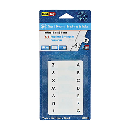 Redi-Tag® Permanent Index Tabs, Alphabetical A-Z, Side, White,