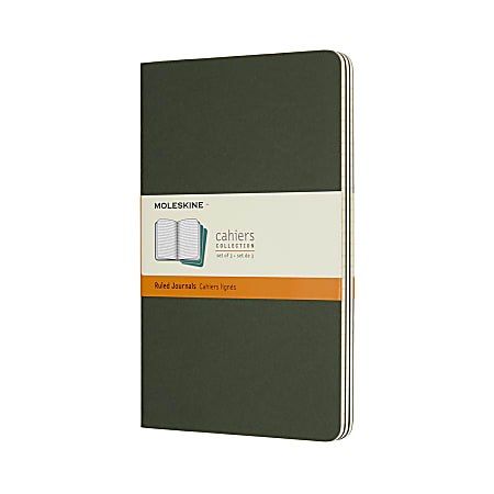 Moleskine Cahier Journals, 5" x 8-1/4", Faint Ruled, 80 Pages (40 Sheets), Myrtle Green, Pack Of 3 Journals