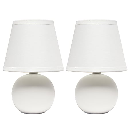Simple Designs Mini Globe Table Lamps, 8 7/8"H, Off-White Shade/Off-White Base, Set Of 2