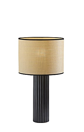 Adesso Primrose Table Lamp, 24-1/4”H, Woven Natural Shade/Black Ribbed Ceramic Base