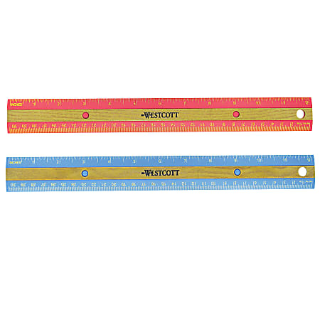 Westcott® Recycled Plastic Ruler With Faux Wood Inlay, 12", Assorted Colors