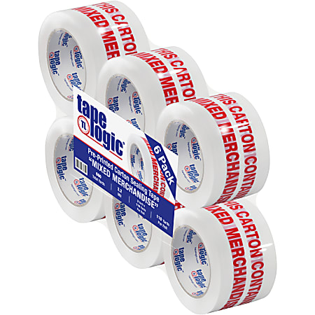 Tape Logic® Mixed Merchandise Preprinted Carton Sealing Tape, 3" Core, 3" x 110 Yd., Red/White, Pack Of 6