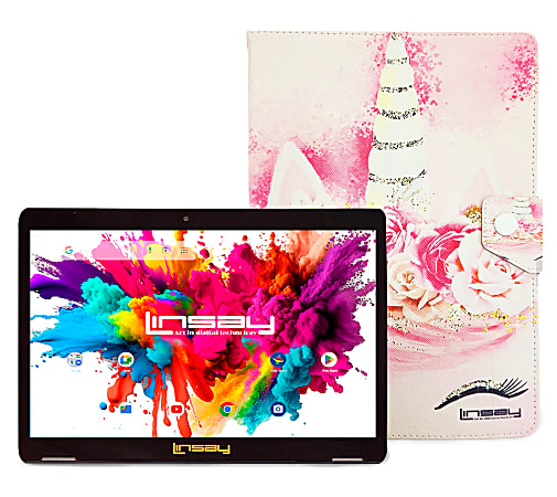 Linsay Octa Core Tablet, 10.1”, 4GB Memory, 128GB Storage, Android 13, With Unicorn Shape Case