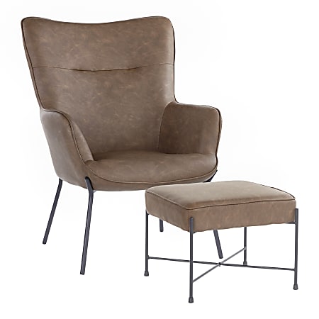 LumiSource Izzy Industrial Lounge Chair And Ottoman Set,