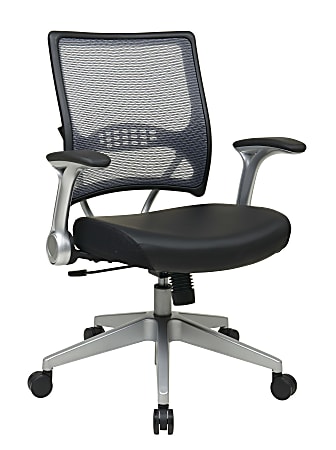 Office Star™ Space Seating 67 Series Ergonomic Air Grid/Bonded Leather Mid-Back Chair, Black