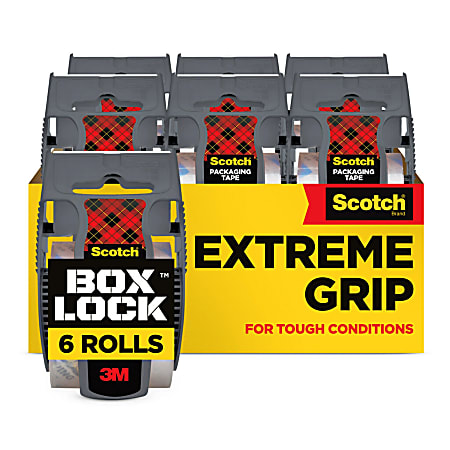 Scotch Box Lock Packing Tape, 1.88" x 22.2 yd, 6 Tape Rolls with Dispensers, Clear, Extreme Grip Box Packaging Tape for Shipping and Mailing