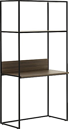 Allermuir Crate 71"H Compact Desk With Upstand And Shelves, Walnut/Black