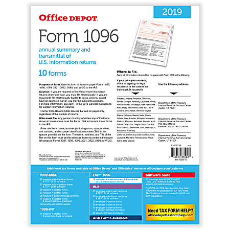 Office Depot Brand 1096 Laser Tax Forms Pack Of 10 Forms - Office Depot
